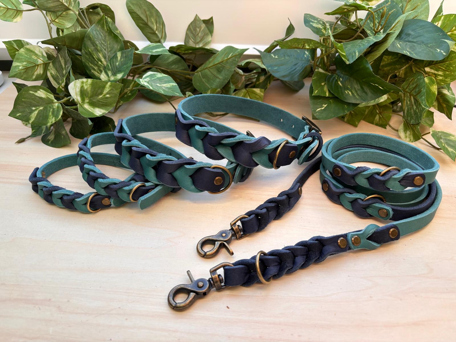 Fettlederhalsband/-leinen Set aus der Welle-Serie