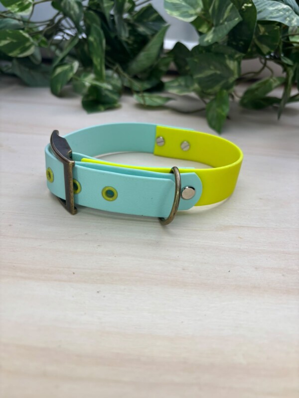 Hundehalsband Biothane 25 m hellblau und Neongelb Hundehalsband aus Biothane von Ruhrpawt