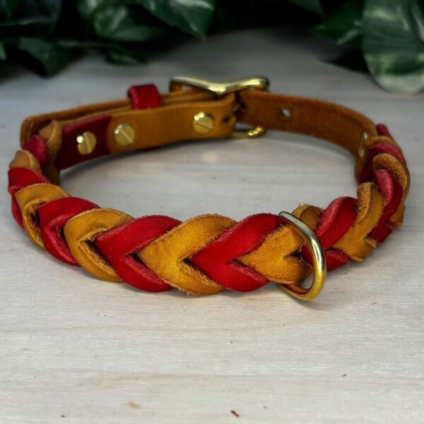 Schmales Hundehalsband in Cognac & Rot von Ruhrpawt aus Essen, Herbstedition