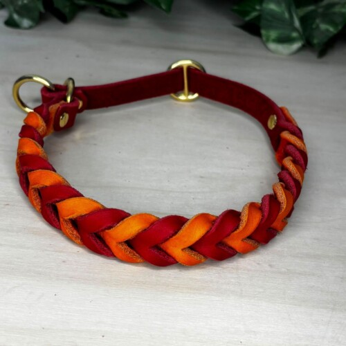 Hundehalsband aus Fettleder in der Herbstedition von Ruhrpawt in Rot und Orange