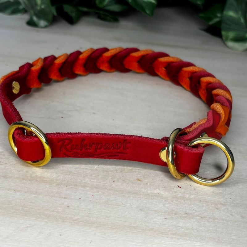 Hundehalsband aus Fettleder in der Herbstedition von Ruhrpawt in Rot und Orange von hinten